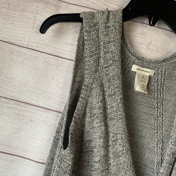Max Studio Long Gray Knit Cardigan Sweater Vest Sleeveless Duster Open Front M - Picture 10 of 10